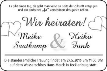 Glückwunschanzeige von Meike Saatkamp & Heiko Funk 