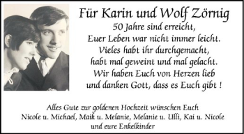 Glückwunschanzeige von Karin & Wolf Zörnig