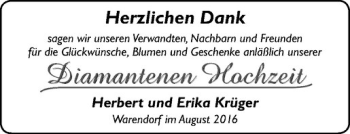 Glückwunschanzeige von Herbert und Erika Krüger