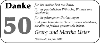 Glückwunschanzeige von Martha und Georg Ueter