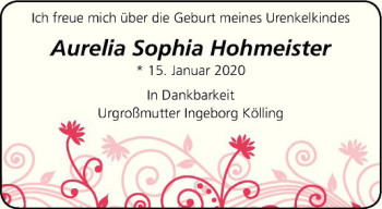Glückwunschanzeige von Aurelia Sophia