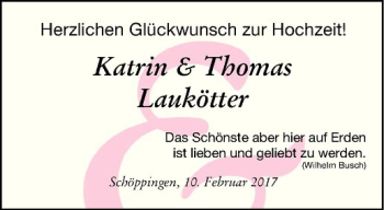 Glückwunschanzeige von Katrin und Thomas Laukötter