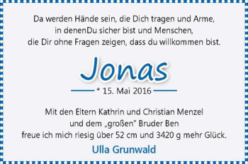Glückwunschanzeige von Jonas 