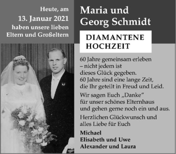 Glückwunschanzeige von Maria und Georg Schmidt