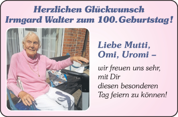 Glückwunschanzeige von Irmgard Walter