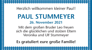 Glückwunschanzeige von Paul Stummeyer
