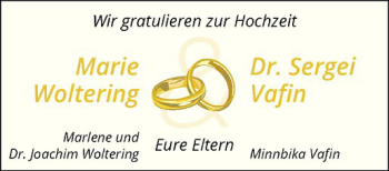 Glückwunschanzeige von Marie & Sergei Woltering & Vafin