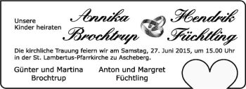 Glückwunschanzeige von Annika und Hendrik 