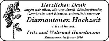 Glückwunschanzeige von Waltraud und Fritz Hüwelmann