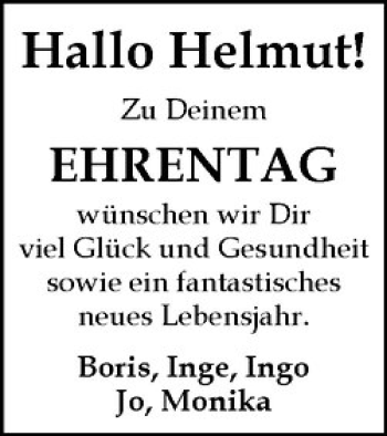 Glückwunschanzeige von Helmut 