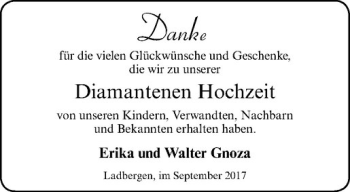 Glückwunschanzeige von Erika und Walter Gnoza