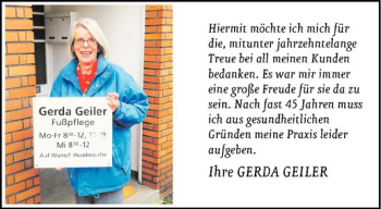 Glückwunschanzeige von Gerda Geiler