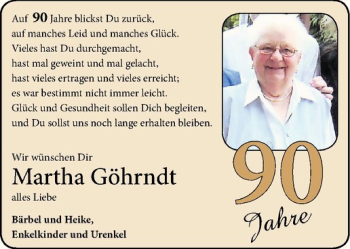 Glückwunschanzeige von Martha Göhrndt