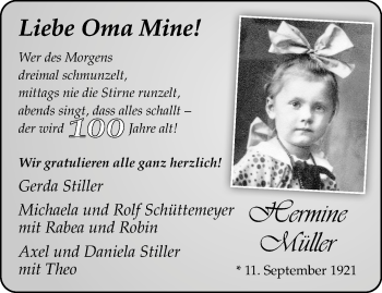 Glückwunschanzeige von Hermine Müller