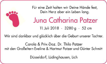 Glückwunschanzeige von Juna Catharina Patzer