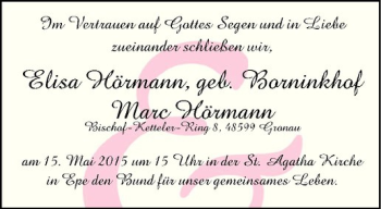 Glückwunschanzeige von Elisa & Marc Borninkhof & Hörmann