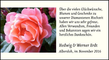 Glückwunschanzeige von Hedwig und Werner Erdt