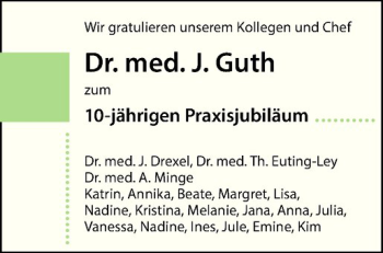 Glückwunschanzeige von J. Guth