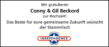 Glückwunschanzeige von Conny und Gil Beckord