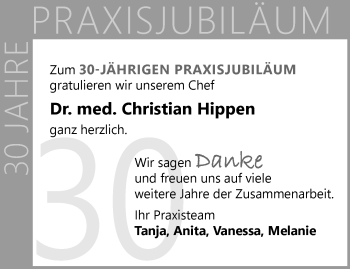 Glückwunschanzeige von Dr. med. Christian Hippen