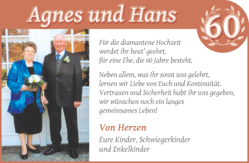Glückwunschanzeige von Agnes und Hans 