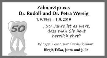 Glückwunschanzeige von Petra und Rudolf Wersig
