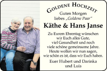 Glückwunschanzeige von Käthe und Hans 