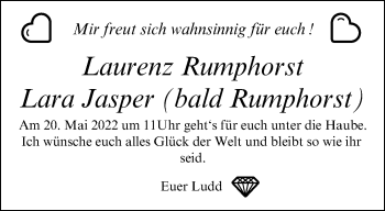 Glückwunschanzeige von Laurenz und Lara Rumphorst