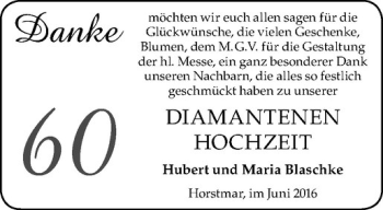 Glückwunschanzeige von Maria und Hubert Blaschke