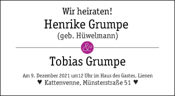 Glückwunschanzeige von Henrike und Tobias Hüwelmann und Grumpe