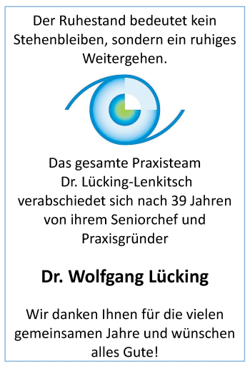 Glückwunschanzeige von Dr. Wolfgang Lücking