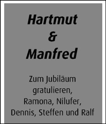 Glückwunschanzeige von Hartmut und Manfred 