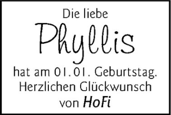Glückwunschanzeige von Phyllis 