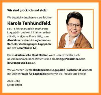 Glückwunschanzeige von Karola Tenhündfeld