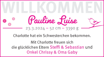 Glückwunschanzeige von Pauline Luise 