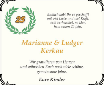 Glückwunschanzeige von Marianne und Ludger Kerkau