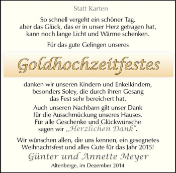 Glückwunschanzeige von Günter und Annette Meyer
