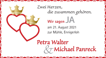 Glückwunschanzeige von Petra und Michael Walter und Panreck