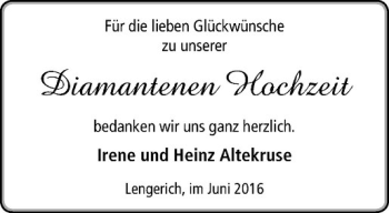 Glückwunschanzeige von Irene & Heinz Altekruse