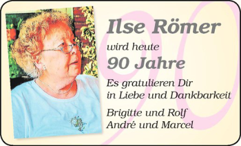 Glückwunschanzeige von Ilse Römer