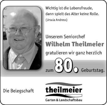 Glückwunschanzeige von Wilhelm Theilmeier