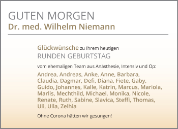 Glückwunschanzeige von Wilhelm Niemann