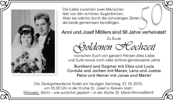 Glückwunschanzeige von Anni und Josef Möllers