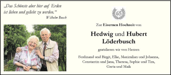 Glückwunschanzeige von Hedwig und Hubert Löderbusch