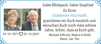 Glückwunschanzeige von Hildegard, Siegfried 