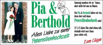 Glückwunschanzeige von Pia und Berthold 