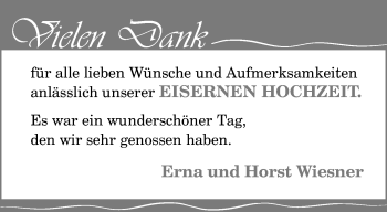 Glückwunschanzeige von Erna und Horst Wiesner