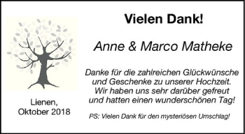 Glückwunschanzeige von Anne und Marco Matheke