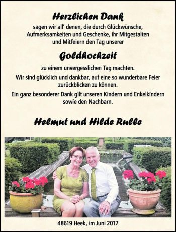 Glückwunschanzeige von Helmut und Hilde Rulle