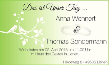 Glückwunschanzeige von Anna und Thomas Wehnert und Sondermann